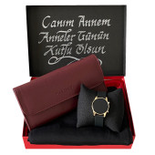 Anneler Günü Dijital Kol Saati Seti Bordo Cüzdan Siyah Penye - 2