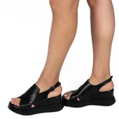 TwoEgoist Kadın Hakiki Deri Günlük Dolgu Topuklu Şık Sandalet - 10