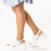 TwoEgoist Kadın Hakiki Deri Günlük Dolgu Topuklu Şık Sandalet - 5