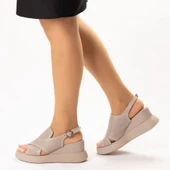 TwoEgoist Kadın Hakiki Deri Günlük Dolgu Topuklu Şık Sandalet - 2