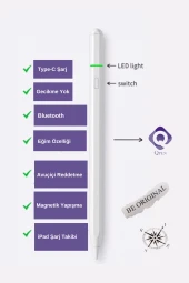 iPad Air 5. Nesil Uyumlu Pencil USB-C Avuç İçi Red Eğim Özellikli Bluetooth Bağlantılı Stylus Kalem - 4