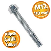 Saplamalı Klipsli Çelik Dübel M12x110 mm Raf Montaj Bağlantı Kanalları Tavan Beton Asma Aparat thumbnail 1