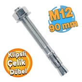 Saplamalı Klipsli Çelik Dübel M12x90 mm Raf Montaj Bağlantı Zemin Monte Tavan Beton Asma Aparat thumbnail 1