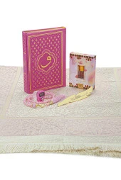Pembe Vav Desenli Termo Deri Arapça Kuranı Kerim ve Seccade Seti thumbnail 4