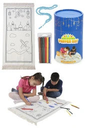 İngilizce Boyamalı Yıkanabilir Eğitici Dini Oyuncak Çocuk Seccade Seti Mavi thumbnail 5