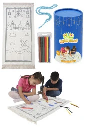 Arapça Çocuklara Özel Yıkanabilir Boyamalı Seccade Seti Mavi thumbnail 5