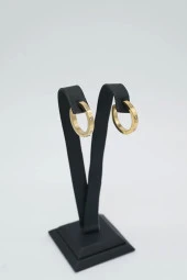 Taşlı Halka Gold Renk Çelik Küpe - 1