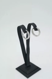 Taşlı Halka Gümüş Renk Çelik Küpe - 1