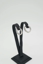 Taşlı Halka Gümüş Renk Çelik Küpe - 4