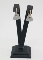 Zirkon Taşlı Kalp Çelik Küpe - 1