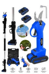 Dozzer 999Vf 25Ah Bakır Sargı 32Mm Ağız 3Mt Teleskopik 2x Akü Ağaç Dal Kesme Budama Makası Makinesi - 1