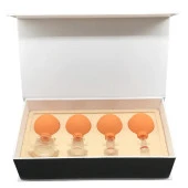 Silikon Vakumlu Cam Yüz Masaj Kupası 4'lü Set Turuncu Renk - 1