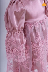 Babyhola Kız Bebek Bayramlık Uzun Kollu Mevlüt Kıyafeti Yenidoğan Dantelli Saten Abiye Elbise thumbnail 4