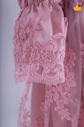 Babyhola Kız Bebek Bayramlık Uzun Kollu Mevlüt Kıyafeti Yenidoğan Dantelli Saten Abiye Elbise thumbnail 6