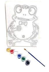 Hayal Sepeti Kurbağa MODEL Resimli Tuval 24x18 6lı boya, fırça Boyama seti - 1