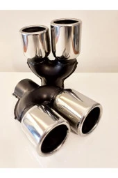 60 mm.  Uyumlu Krom düz yuvarlak (dual) çift çıkış paslanmaz sessiz egzoz eksoz ucu 2 ADET thumbnail 1