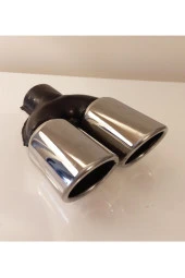60 mm. Krom eşit yuvarlak (dual) önü kesik paslanmaz sessiz egzoz eksoz ucu thumbnail 1