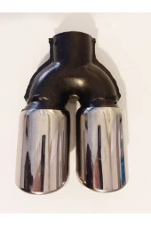 60 mm. Krom eşit yuvarlak (dual) önü kesik paslanmaz sessiz egzoz eksoz ucu thumbnail 2