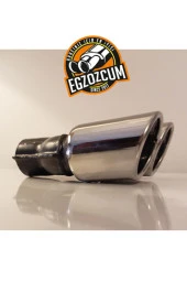 60 mm. Krom eşit yuvarlak (dual) önü kesik paslanmaz sessiz egzoz eksoz ucu thumbnail 3