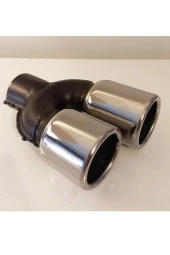 60 mm.  Uyumlu Krom düz yuvarlak (dual) çift çıkış paslanmaz sessiz egzoz eksoz ucu 2 ADET thumbnail 3