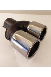 60 mm.  Uyumlu Krom düz yuvarlak (dual) çift çıkış paslanmaz sessiz egzoz eksoz ucu 2 ADET thumbnail 4
