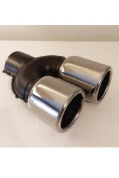60 mm. Krom düz yuvarlak (dual) çift yönlü paslanmaz sessiz egzoz eksoz ucu thumbnail 1