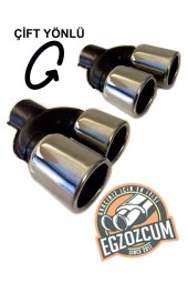 60 mm. Krom düz yuvarlak (dual) çift yönlü paslanmaz sessiz egzoz eksoz ucu thumbnail 2