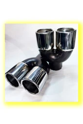 76 mm. Krom düz eşit (dual) çift çıkışlı paslanmaz içi boş egzoz eksoz ucu 2 ADET TAKIM thumbnail 1