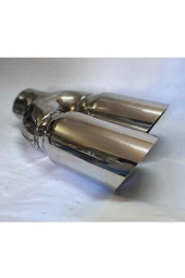 76 mm. PASLANMAZ KOMPLE KROM çift çıkış DUAL SAĞ eğimli kesik eksoz egzoz ucu thumbnail 1