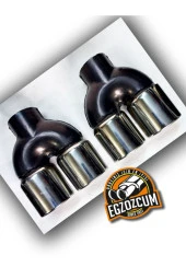 76 mm. Krom düz eşit (dual) çift çıkışlı paslanmaz içi boş egzoz eksoz ucu 2 ADET TAKIM thumbnail 2