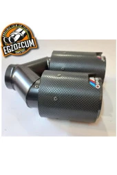 90 mm. SOL Dual Karbon Akrapoviç Msport logolu Uyumlu egzoz eksoz ucu çift çıkışlı thumbnail 2