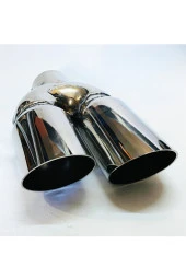 76 mm. PASLANMAZ KOMPLE KROM çift çıkış DUAL SAĞ / SOL TAKIM eğimli kesik eksoz egzoz ucu (2 ADET) thumbnail 4