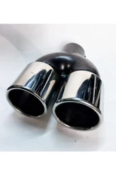 76 mm. Krom düz eşit (dual) çift çıkışlı paslanmaz içi boş egzoz eksoz ucu 2 ADET TAKIM thumbnail 4