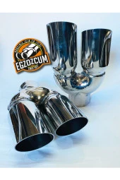 76 mm. PASLANMAZ KOMPLE KROM çift çıkış DUAL SAĞ / SOL TAKIM eğimli kesik eksoz egzoz ucu (2 ADET) thumbnail 5