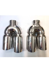 76 mm. PASLANMAZ KOMPLE KROM çift çıkış DUAL SAĞ eğimli kesik eksoz egzoz ucu thumbnail 4