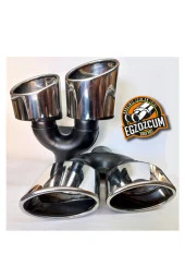 100 mm. Paslanmaz krom yassı çiftli SAĞ/SOL egzoz eksoz ucu (çapraz eşit) thumbnail 2