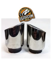 90 mm. Paslanmaz Krom içi boş önü kesik yuvarlak tekli egzoz eksoz ucu thumbnail 4