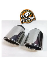 90 mm. Paslanmaz Krom içi boş önü kesik yuvarlak tekli egzoz eksoz ucu thumbnail 5