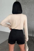 Rahat Ve Şık Uzun Kollu Bisiklet Yaka Likralı Viskon Penye Body Bej - 3