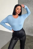 Rahat Ve Şık Uzun Kollu Bisiklet Yaka Likralı Viskon Penye Body Bebe Mavisi - 2