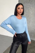 Rahat Ve Şık Uzun Kollu Bisiklet Yaka Likralı Viskon Penye Body Bebe Mavisi - 3