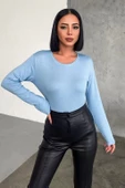 Rahat Ve Şık Uzun Kollu Bisiklet Yaka Likralı Viskon Penye Body Bebe Mavisi - 1