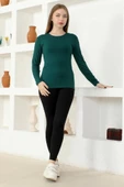 Rahat Ve Şık Uzun Kollu Bisiklet Yaka Likralı Viskon Penye Body Zümrüt Yeşili - 3