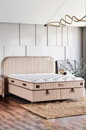 Niron Line Visco Yatak Seti – Orta Sert Ortopedik Yatak Krem Baza Ve Başlık Takımı - 1