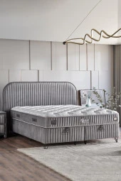 Niron Line Visco Yatak Seti – Orta Sert Ortopedik Yatak Gri Baza Ve Başlık Takımı - 1