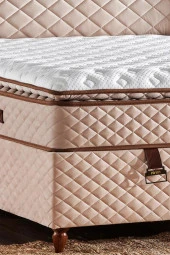 Niron Baklava Yatak Seti - 180x200 cm Krem Tek Kişilik, Pedli Sert Yatak, Lüks Baza ve Başlık Takımı thumbnail 2