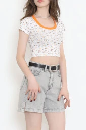 Geniş Yaka Crop Bluz Turuncu - 18196.1723. - 5