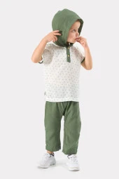 Erkek Bebek Şapkalı Yazlık Müslin Kumaş Müslin Alt Üst Bebek Takımı - 8