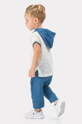 Erkek Bebek Şapkalı Yazlık Müslin Kumaş Müslin Alt Üst Bebek Takımı - 9