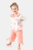Kız Çocuk Uzun Kollu Müslin Kumaş Çiçek Baskılı Müslin Alt Üst Bebek Takımı - 8